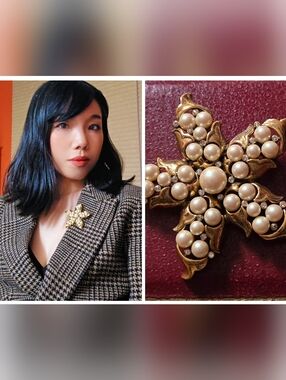 Monet Gold Tone Pearl Brooch